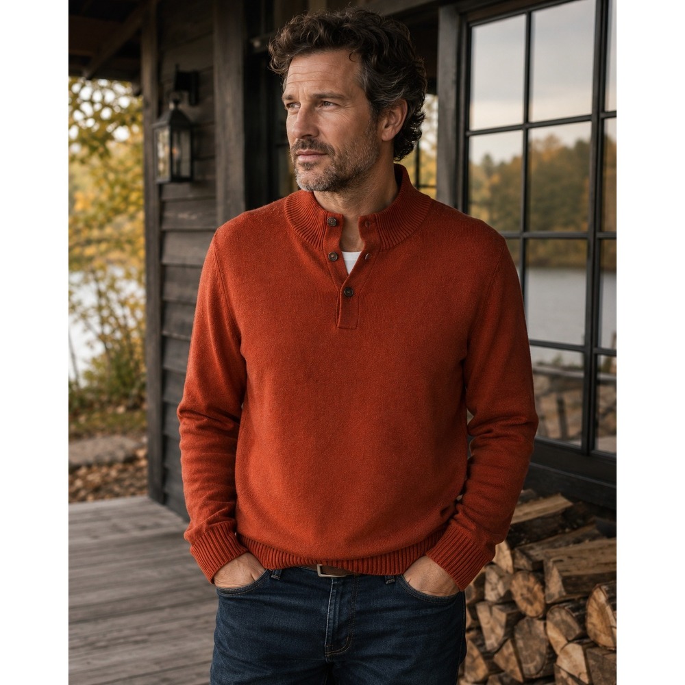 Massimo Dutti Cotton Silk Cashmere Mock Neck‎ Sweater Large Burnt Orange